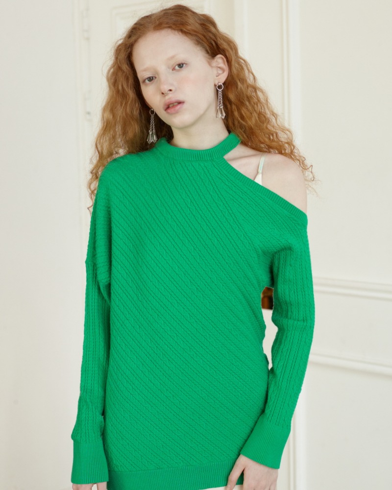 [BC21SSKN40GN] LIKE CASHMERE TINY CABLE KNIT TOP GREEN