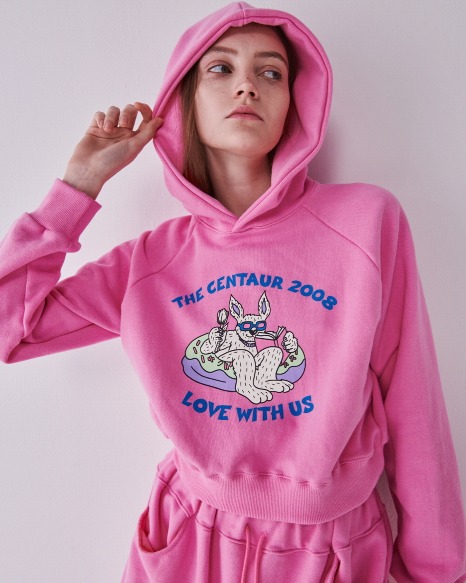 CROPPED HOODY DONUT RABBIT_PINK