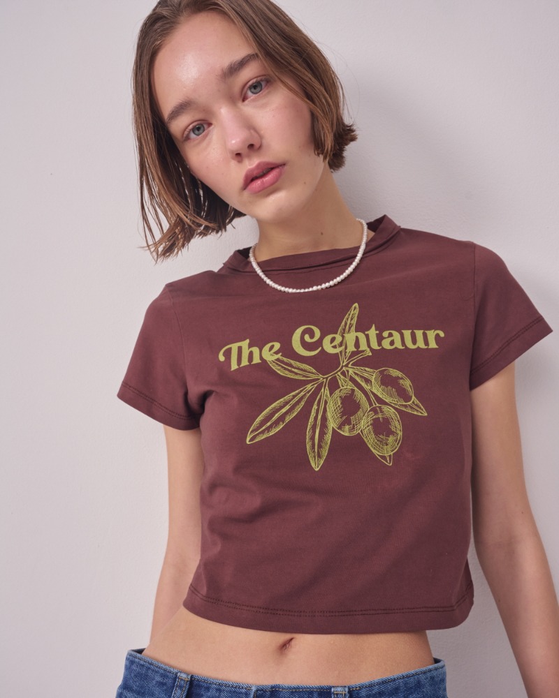 [TC22SSTOP14BR] OLIVE CROPPED TSHIRT [BROWN]