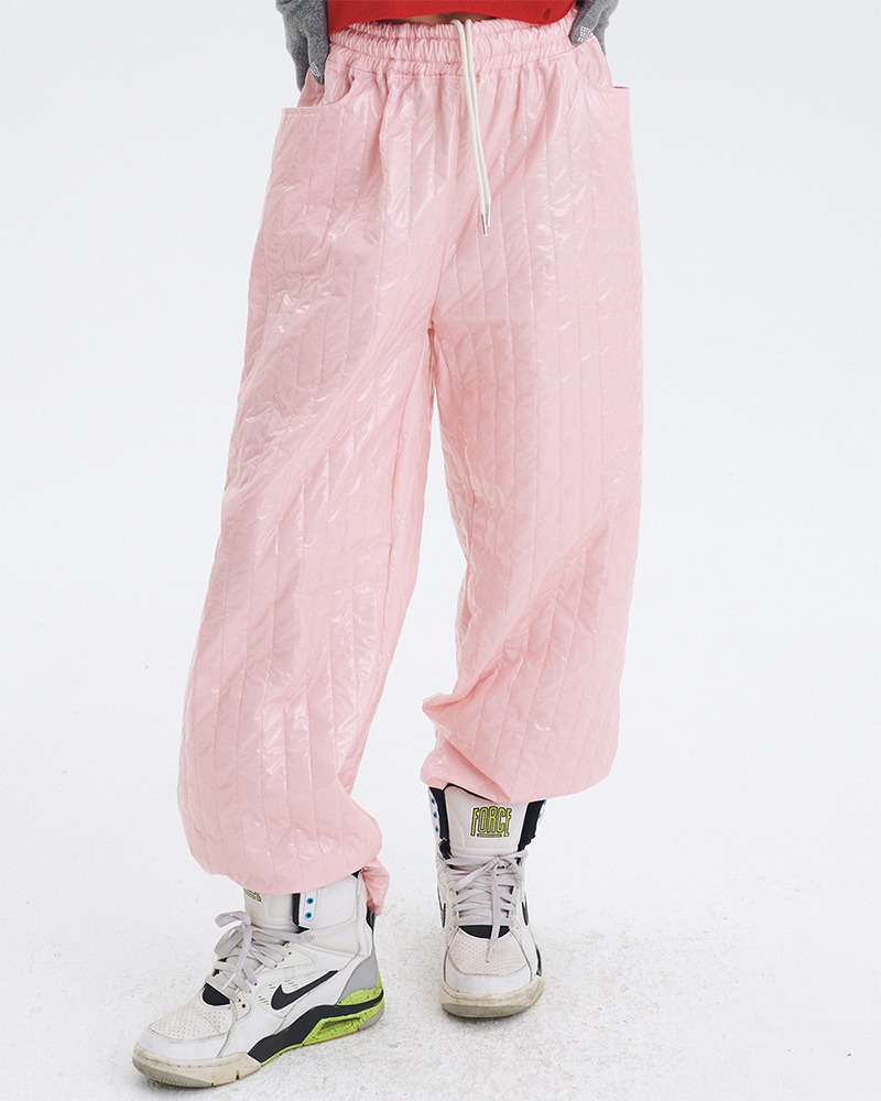GLOSSY  QUILTING PANTS_PINK